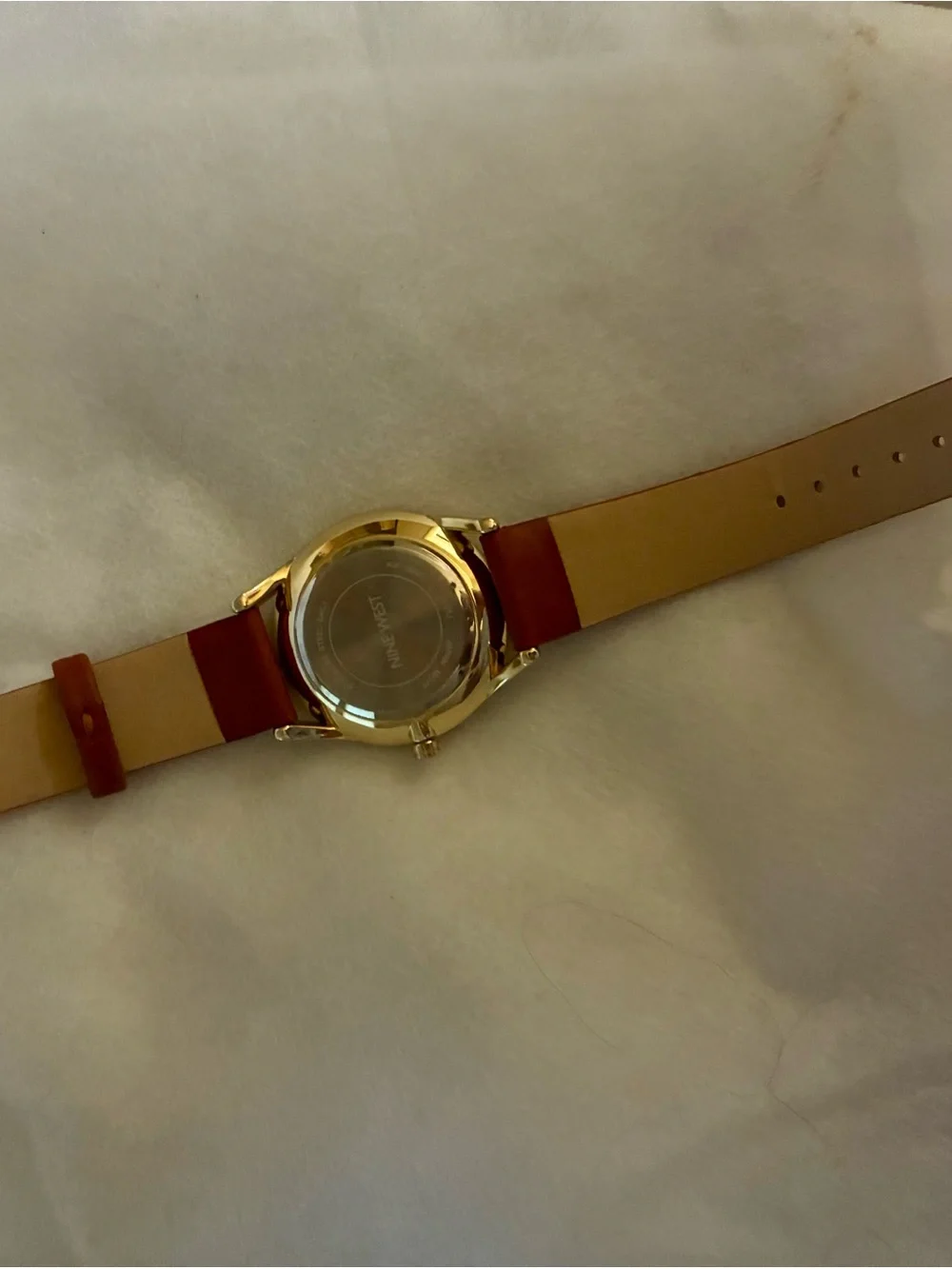 Nine West Gold Dial Watch with Brown Faux Leather Strap. NWOT